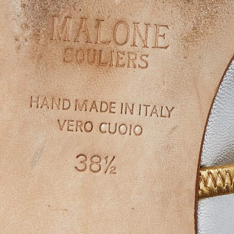 Pre Owned Malone Souliers Silver/Gold Leather Maureen Flat Mules Size 38.5