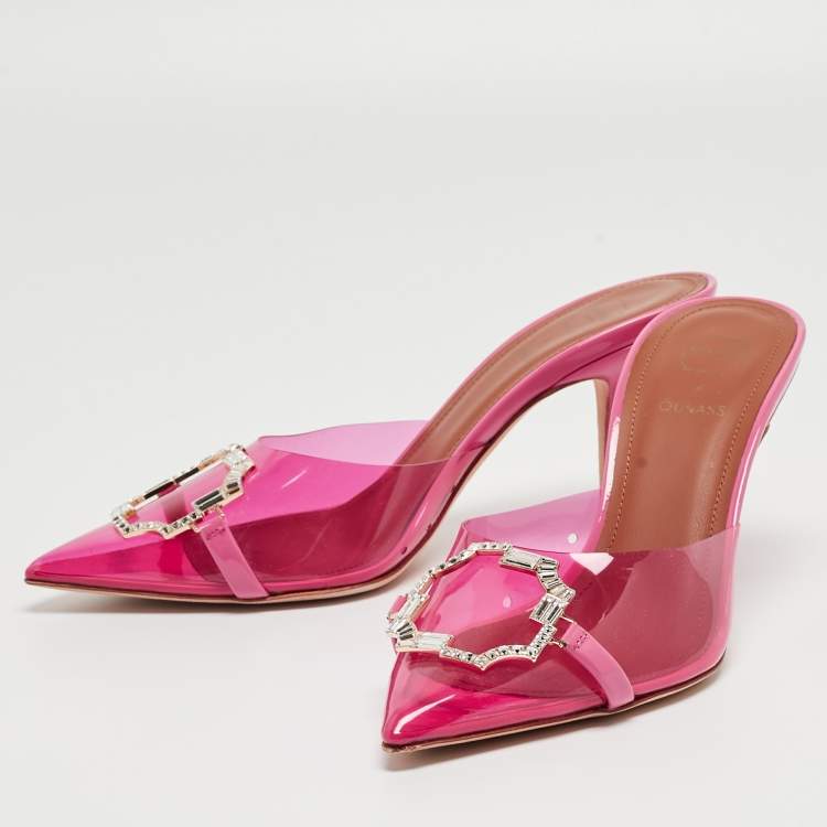 Pre Owned Malone Souliers Pink PVC Crystal Embellished Mules Size 38   