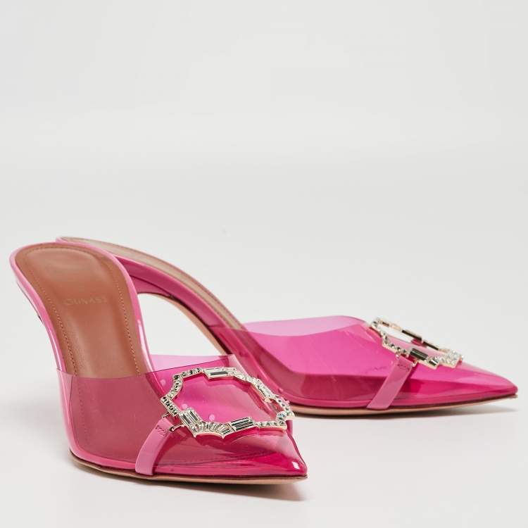 Pre Owned Malone Souliers Pink PVC Crystal Embellished Mules Size 38   