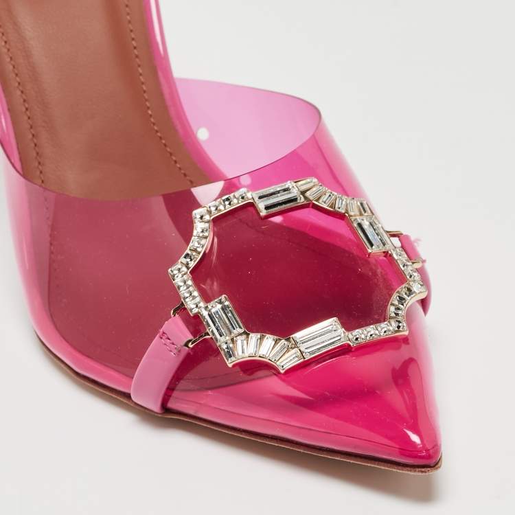 Pre Owned Malone Souliers Pink PVC Crystal Embellished Mules Size 38   
