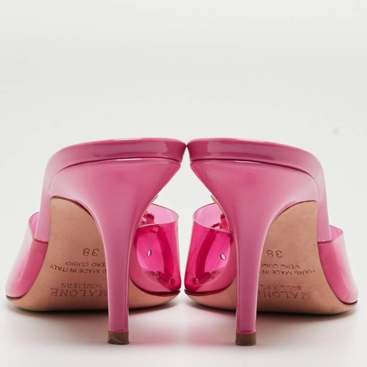 Pre Owned Malone Souliers Pink PVC Crystal Embellished Mules Size 38   