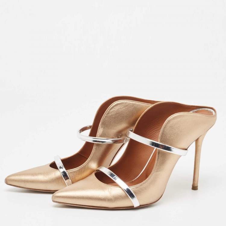 Pre Owned Malone Souliers  Metallic Gold Leather Maureen Pumps Size 40