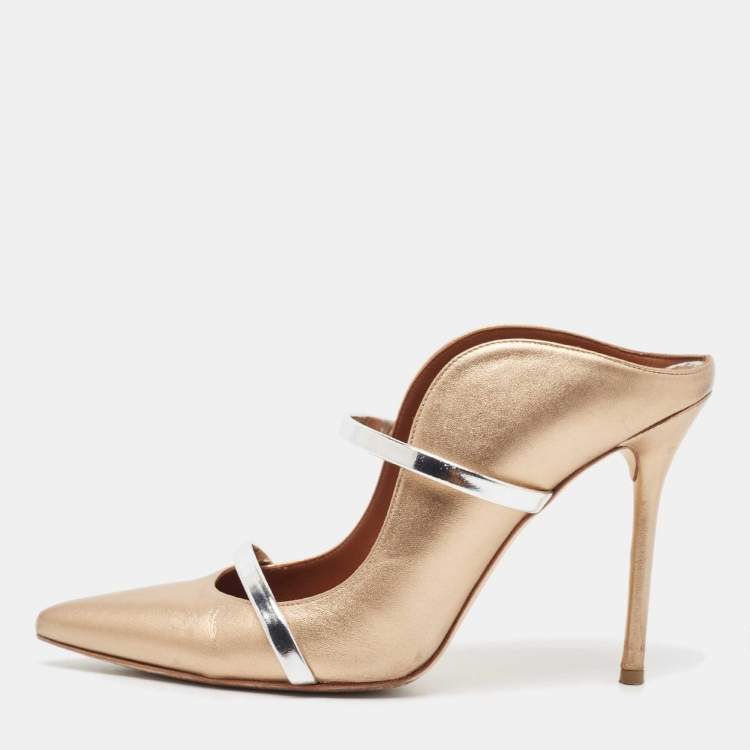 Pre Owned Malone Souliers  Metallic Gold Leather Maureen Pumps Size 40