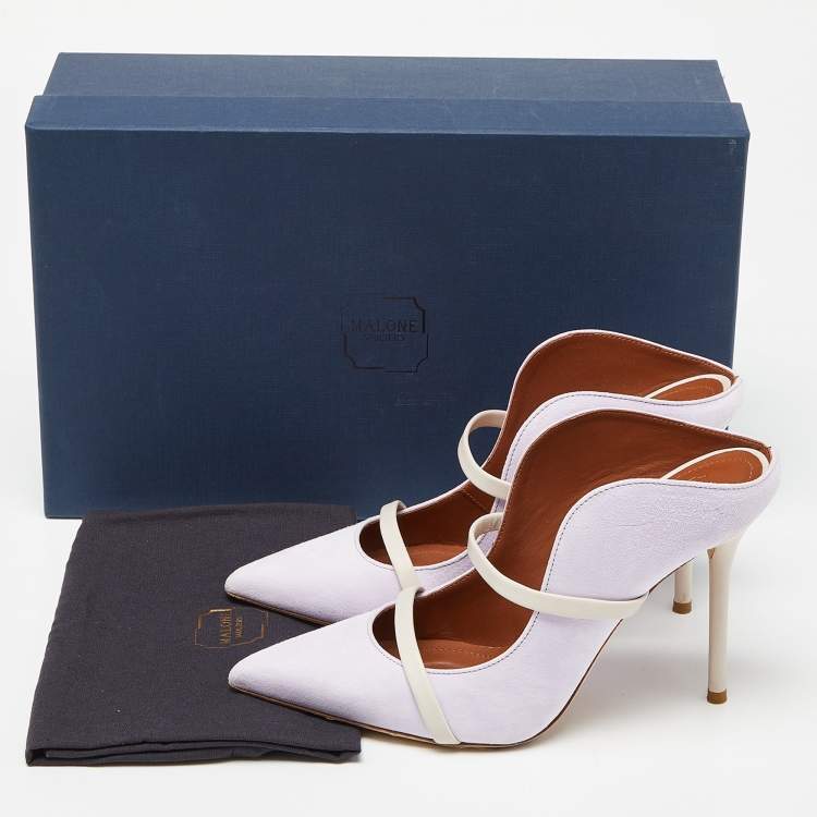 مملوكة مسبقًا Malone Souliers Lilac/Cream Suede and Leather Maureen Mules Size 37