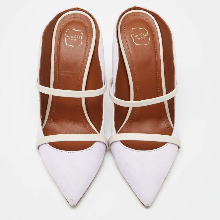 مملوكة مسبقًا Malone Souliers Lilac/Cream Suede and Leather Maureen Mules Size 37