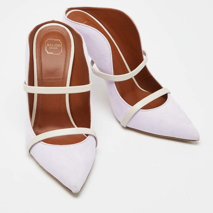 مملوكة مسبقًا Malone Souliers Lilac/Cream Suede and Leather Maureen Mules Size 37