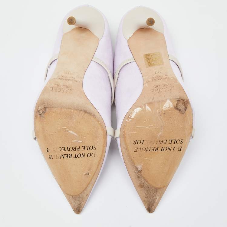 مملوكة مسبقًا Malone Souliers Lilac/Cream Suede and Leather Maureen Mules Size 37