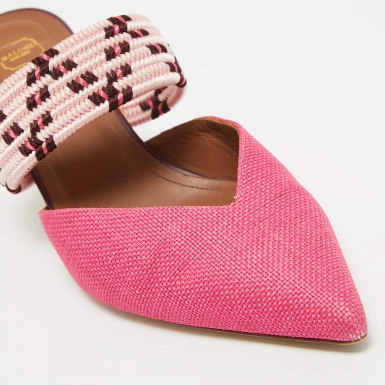 Pre Owned Malone Souliers Pink Woven Raffia Maisie Mules Size 41