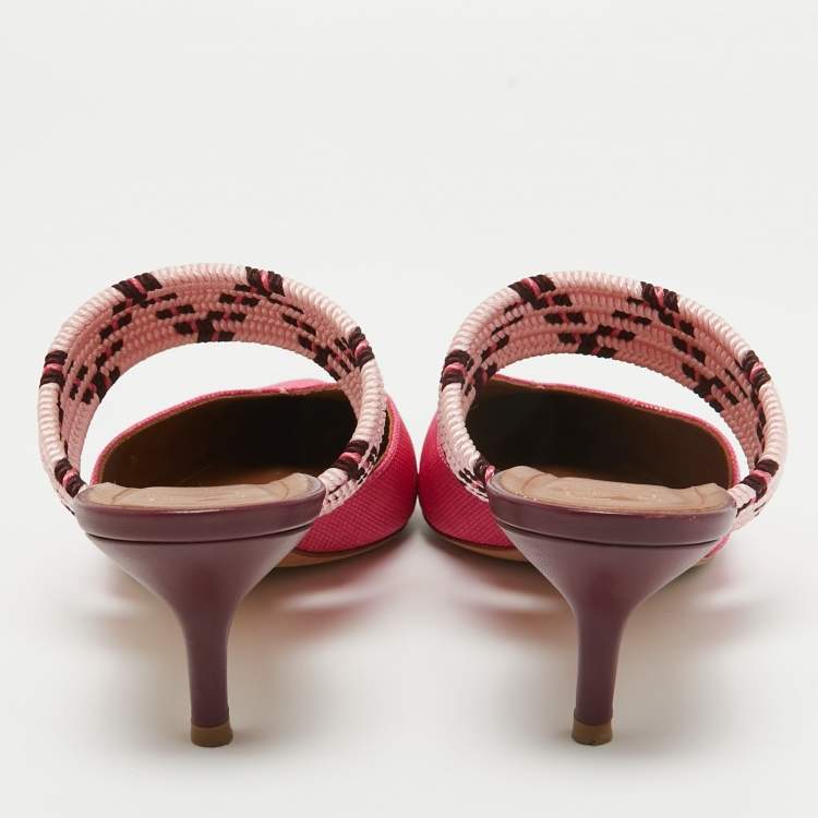 Pre Owned Malone Souliers Pink Woven Raffia Maisie Mules Size 41