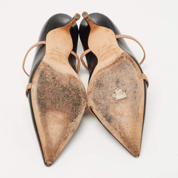 Pre Owned Malone Souliers Black/Beige Leather Maureen Sandals Size 40.5