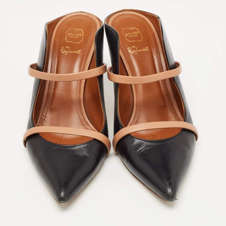 Pre Owned Malone Souliers Black/Beige Leather Maureen Sandals Size 40.5