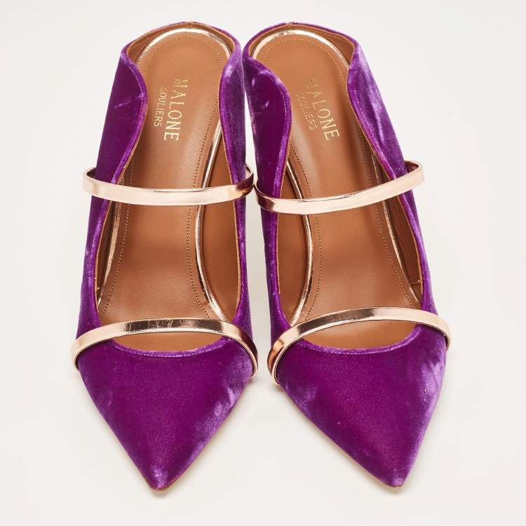 Pre Owned Malone Souliers Purple Velvet Maureen Mules Size 40.5 