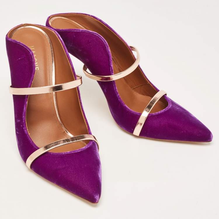 Pre Owned Malone Souliers Purple Velvet Maureen Mules Size 40.5 