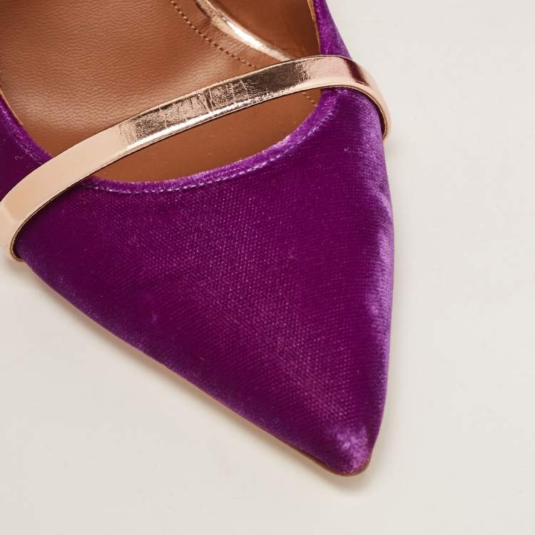 Pre Owned Malone Souliers Purple Velvet Maureen Mules Size 40.5 