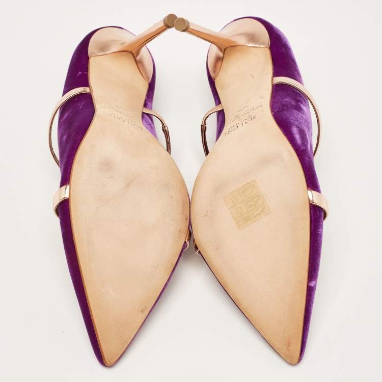 Pre Owned Malone Souliers Purple Velvet Maureen Mules Size 40.5 