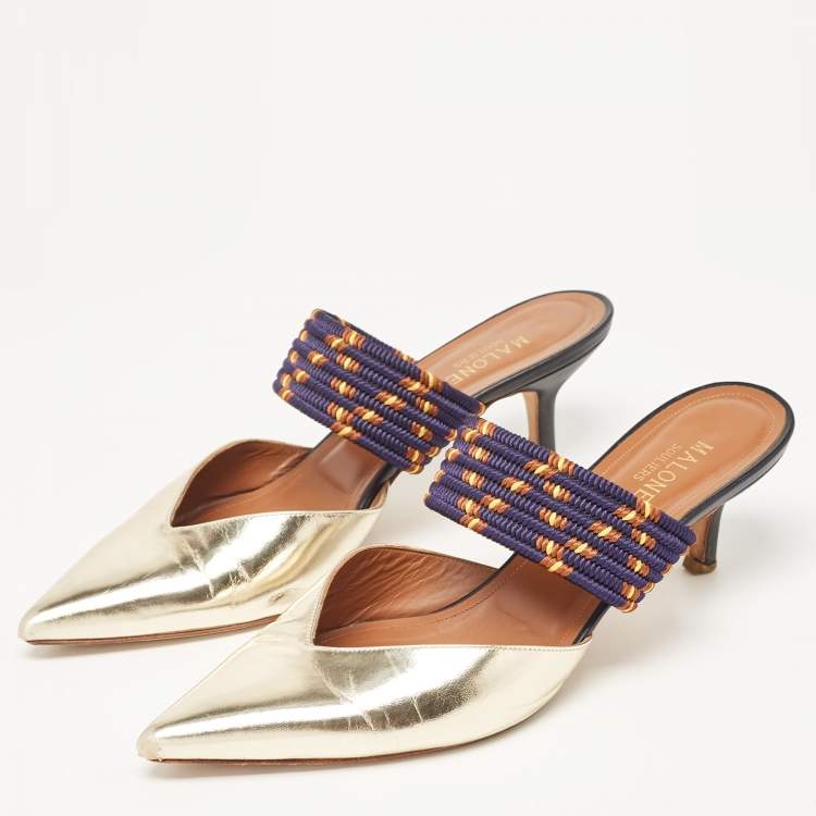 مملوكة مسبقًا Malone Souliers Gold Leather And Canvas Maisie Sandals Size 40.5