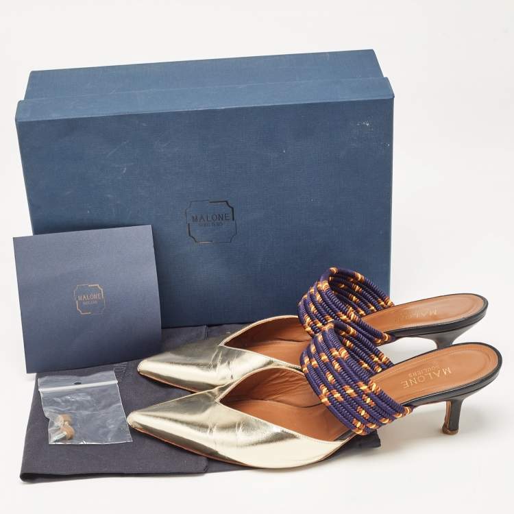 مملوكة مسبقًا Malone Souliers Gold Leather And Canvas Maisie Sandals Size 40.5