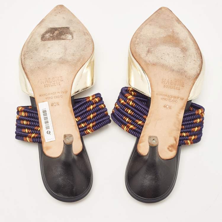 مملوكة مسبقًا Malone Souliers Gold Leather And Canvas Maisie Sandals Size 40.5