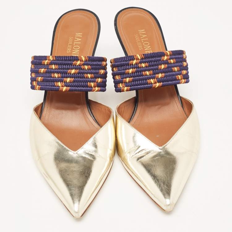 مملوكة مسبقًا Malone Souliers Gold Leather And Canvas Maisie Sandals Size 40.5