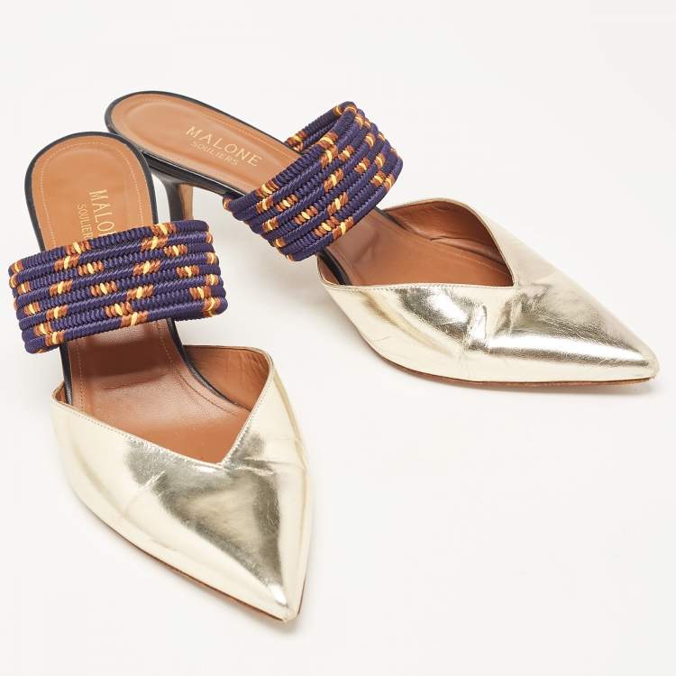 مملوكة مسبقًا Malone Souliers Gold Leather And Canvas Maisie Sandals Size 40.5