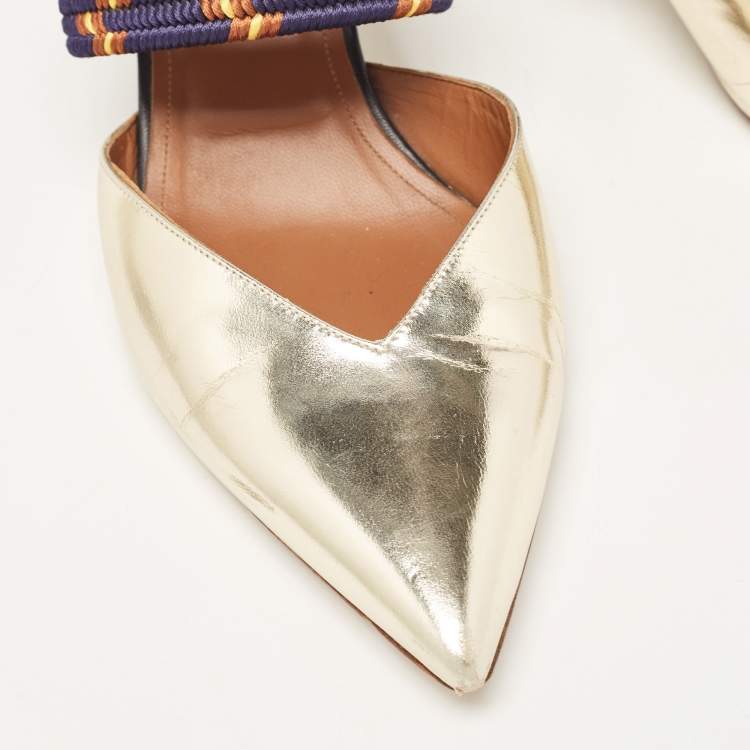 مملوكة مسبقًا Malone Souliers Gold Leather And Canvas Maisie Sandals Size 40.5