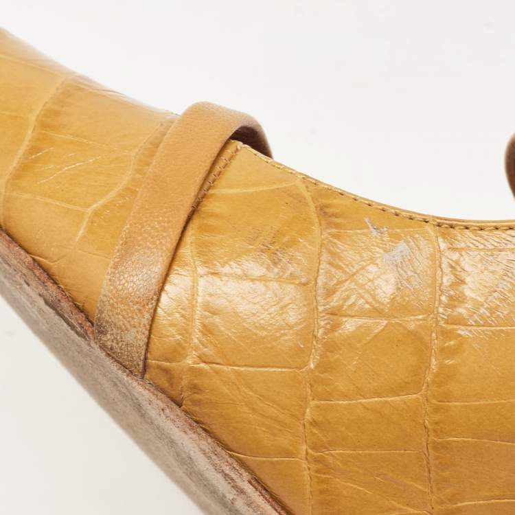 مملوكة مسبقًا Malone Souliers Yellow Croc Embossed Maureen Mules Size 40.5