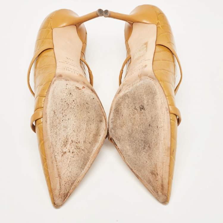 مملوكة مسبقًا Malone Souliers Yellow Croc Embossed Maureen Mules Size 40.5
