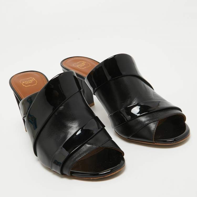 Pre Owned Malone Souliers Black Leather Laney Slip On Sandals Size 38