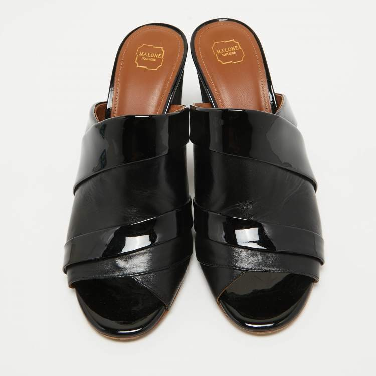 Pre Owned Malone Souliers Black Leather Laney Slip On Sandals Size 38
