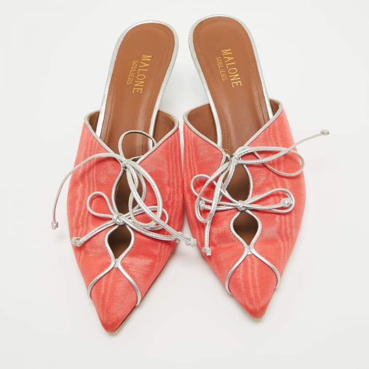 Pre Owned Malone Souliers Peach Pink Fabric Victoria Mules Size 38