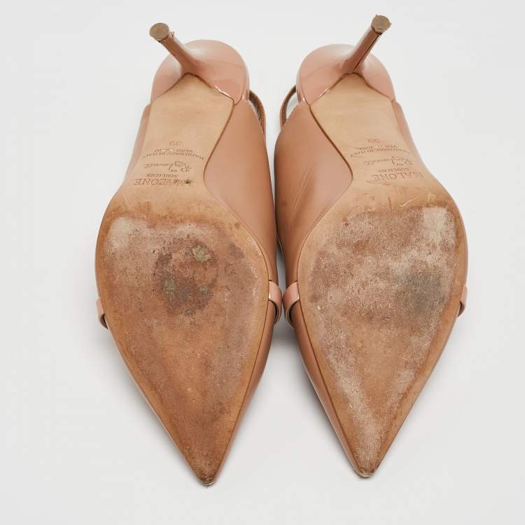 Pre Owned Malone Souliers Nude Leather Maureen Slingback Pumps Size 39