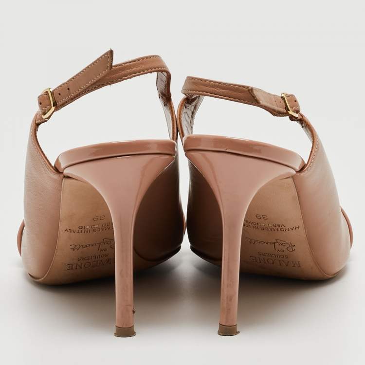 Pre Owned Malone Souliers Nude Leather Maureen Slingback Pumps Size 39