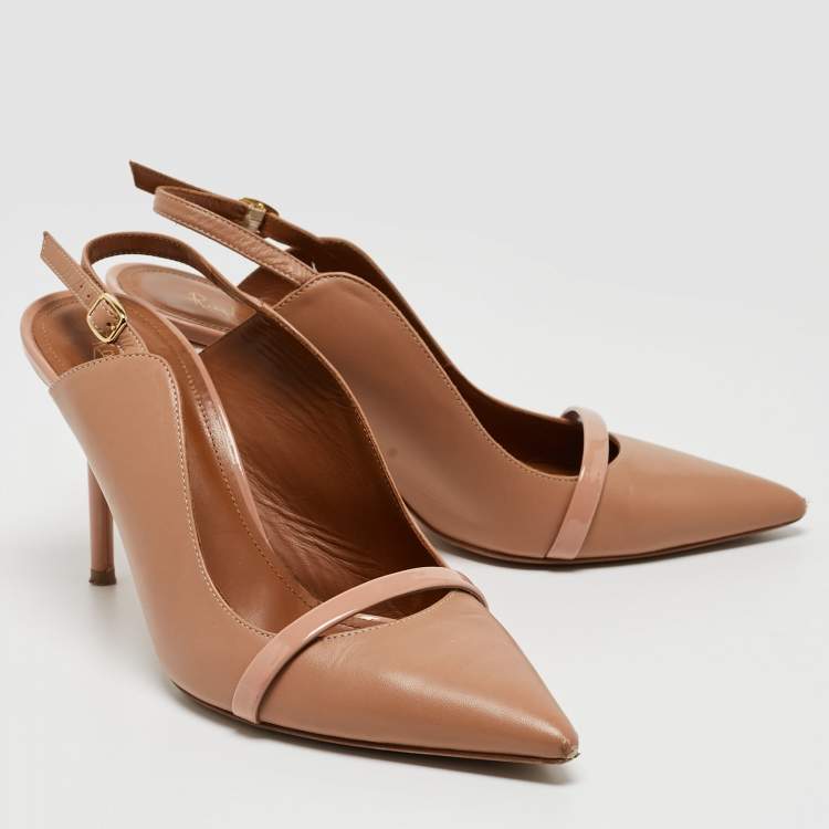 Pre Owned Malone Souliers Nude Leather Maureen Slingback Pumps Size 39