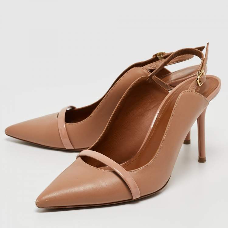 Pre Owned Malone Souliers Nude Leather Maureen Slingback Pumps Size 39