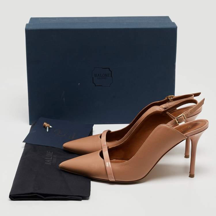 Pre Owned Malone Souliers Nude Leather Maureen Slingback Pumps Size 39