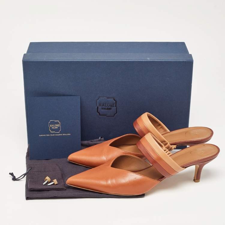 Pre Owned Malone Souliers Brown Leather Maisie Pointed Toe Slide Sandals Size 41