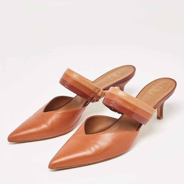 Pre Owned Malone Souliers Brown Leather Maisie Pointed Toe Slide Sandals Size 41