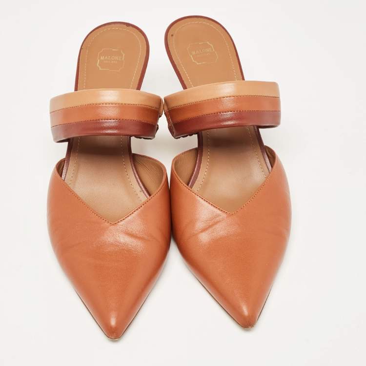 Pre Owned Malone Souliers Brown Leather Maisie Pointed Toe Slide Sandals Size 41