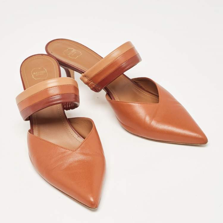 Pre Owned Malone Souliers Brown Leather Maisie Pointed Toe Slide Sandals Size 41