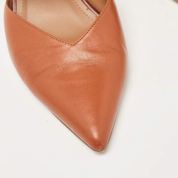 Pre Owned Malone Souliers Brown Leather Maisie Pointed Toe Slide Sandals Size 41