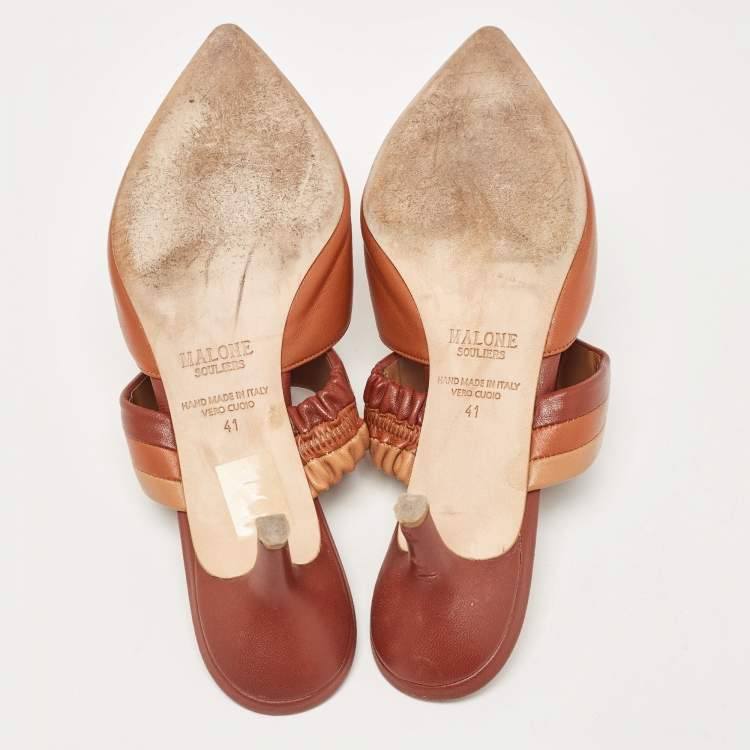 Pre Owned Malone Souliers Brown Leather Maisie Pointed Toe Slide Sandals Size 41