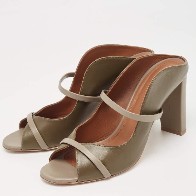 Pre Owned Malone Souliers Olive Green Leather Norah Mules Size 40