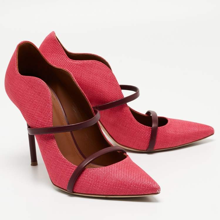 مملوكة مسبقًا Malone Souliers Pink Raffia Maureen Pumps Size 39.5
