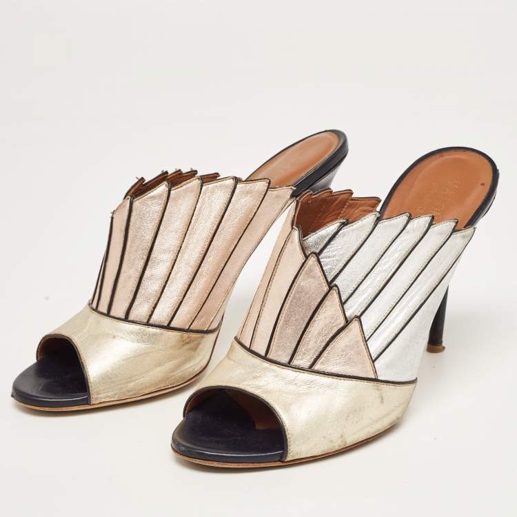 Pre Owned Malone Souliers Tricolor Leather Open Toe Mules Size 40