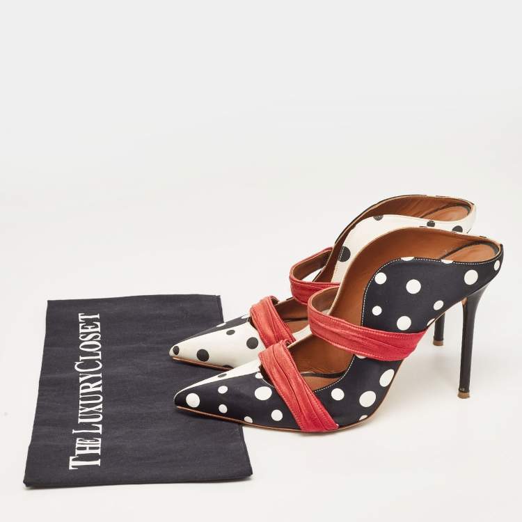 Pre Owned Malone Souliers Black/White Polka Dot Satin Maureen Mules Size 41