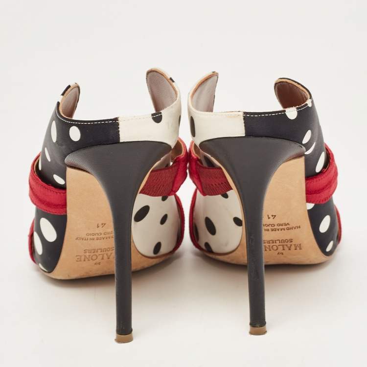 Pre Owned Malone Souliers Black/White Polka Dot Satin Maureen Mules Size 41
