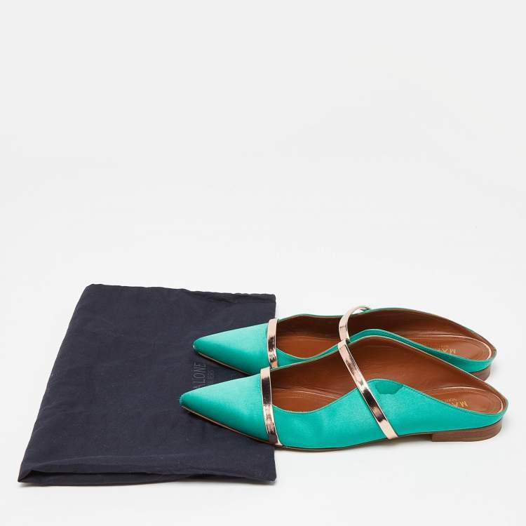 Pre Owned Malone Souliers Green Satin Maureen Flat Mules Size 39