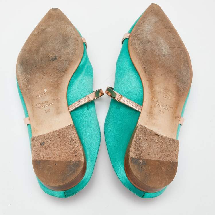 Pre Owned Malone Souliers Green Satin Maureen Flat Mules Size 39