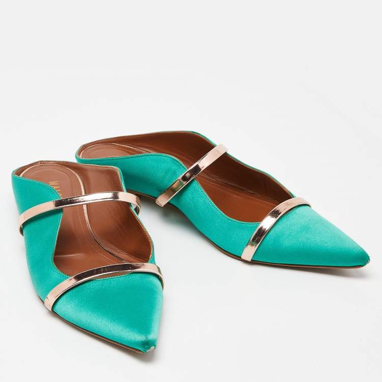 Pre Owned Malone Souliers Green Satin Maureen Flat Mules Size 39