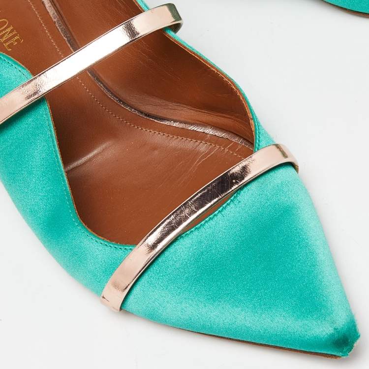 Pre Owned Malone Souliers Green Satin Maureen Flat Mules Size 39
